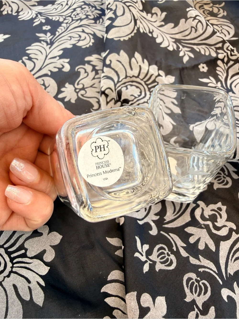 Princess House Clear Etched Glass Bud Vase with Leaf Design